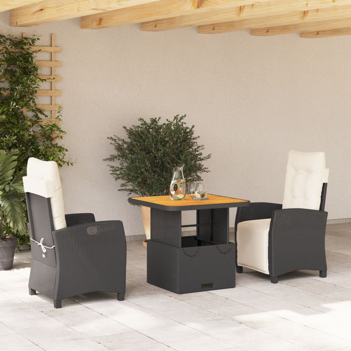 3-delige Tuinset met kussens poly rattan zwart