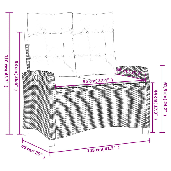 4-delige Tuinset met kussens poly rattan zwart