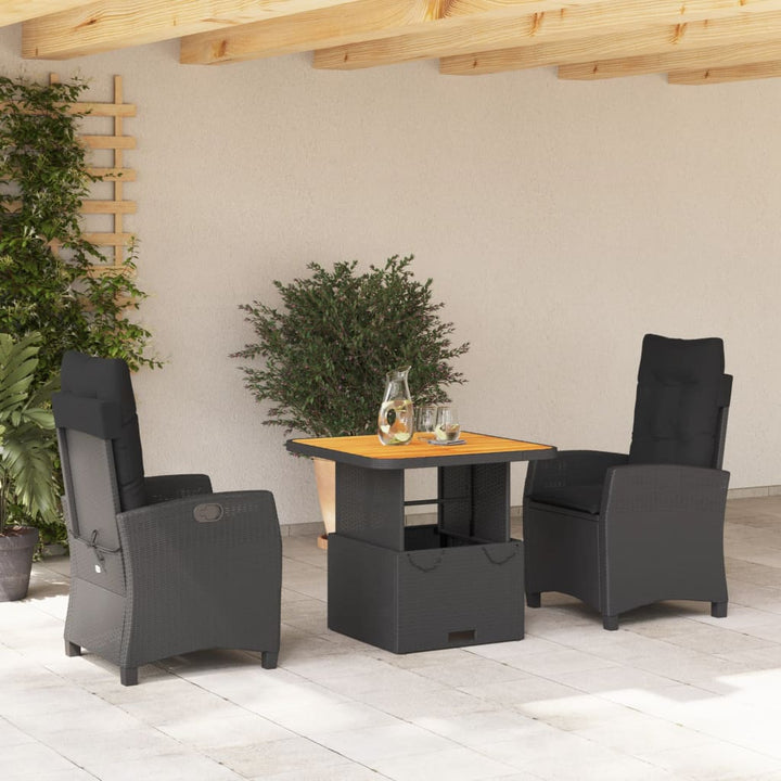 3-delige Tuinset met kussens poly rattan zwart