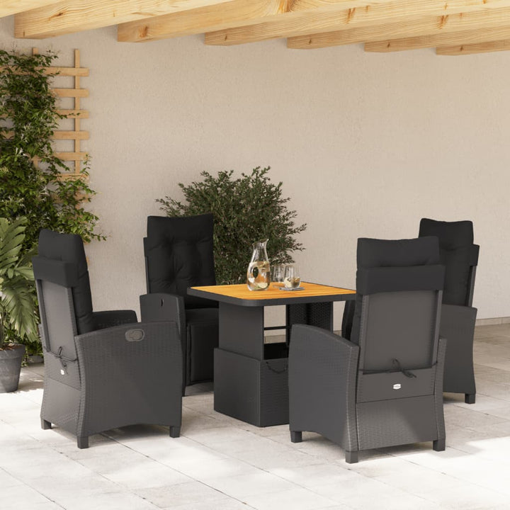 5-delige Tuinset met kussens poly rattan zwart