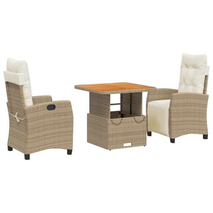 3-delige Tuinset met kussens poly rattan beige