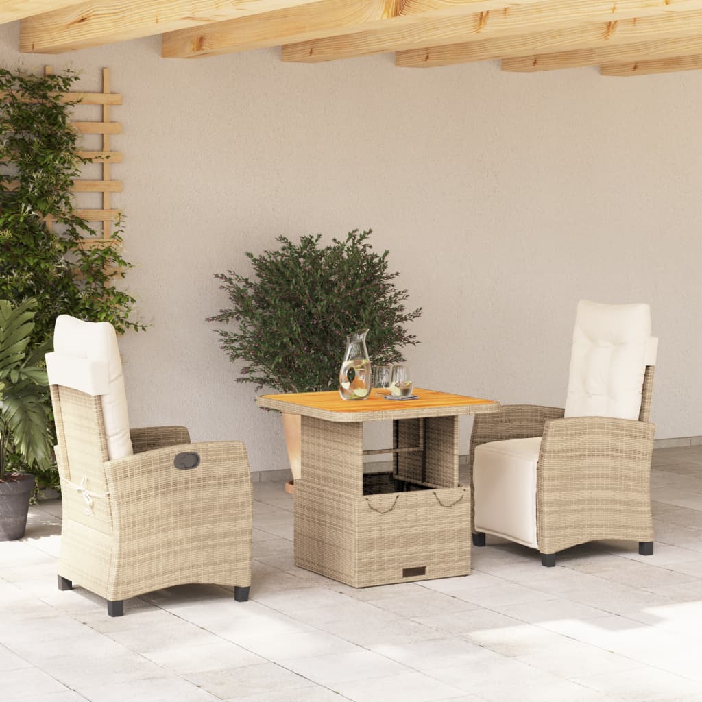 3-delige Tuinset met kussens poly rattan beige