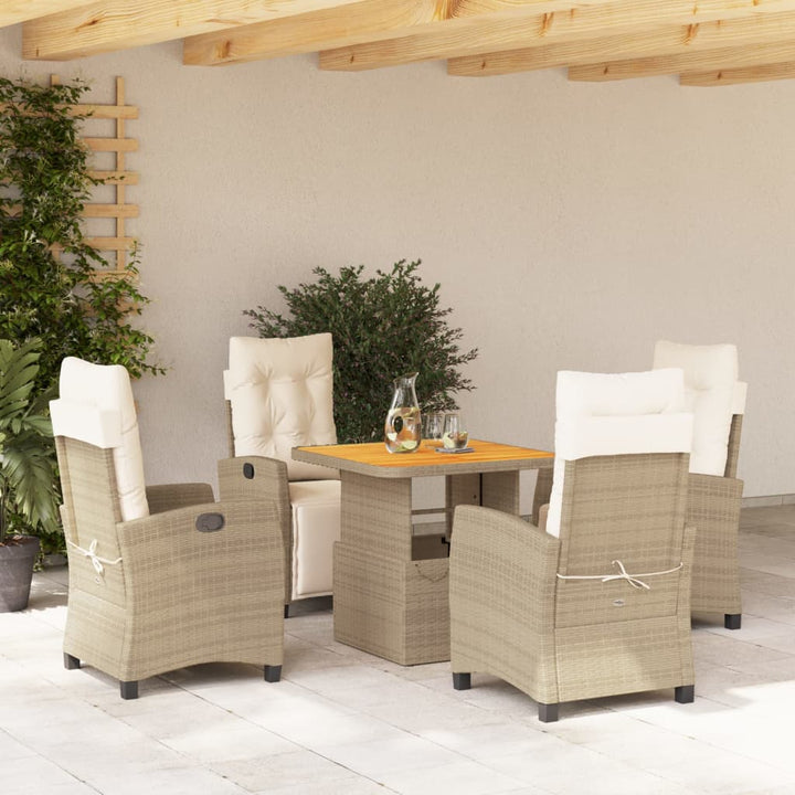 5-delige Tuinset met kussens poly rattan beige