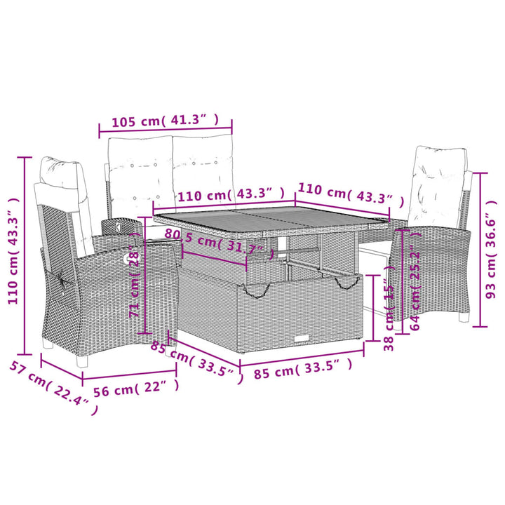 4-delige Tuinset met kussens poly rattan beige