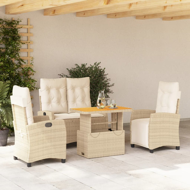 4-delige Tuinset met kussens poly rattan beige