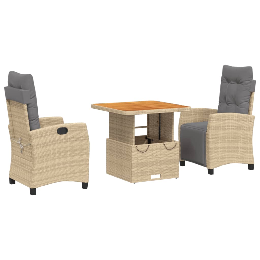 3-delige Tuinset met kussens poly rattan beige