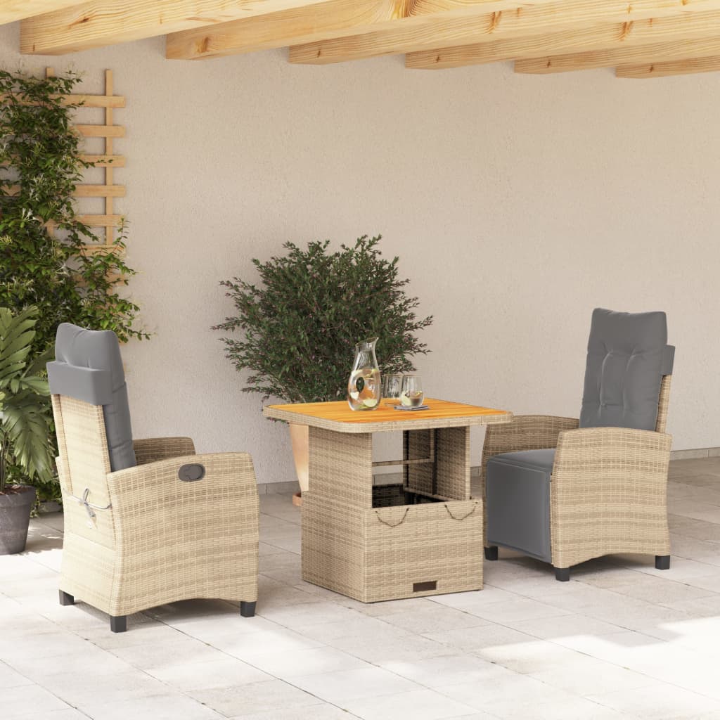 3-delige Tuinset met kussens poly rattan beige