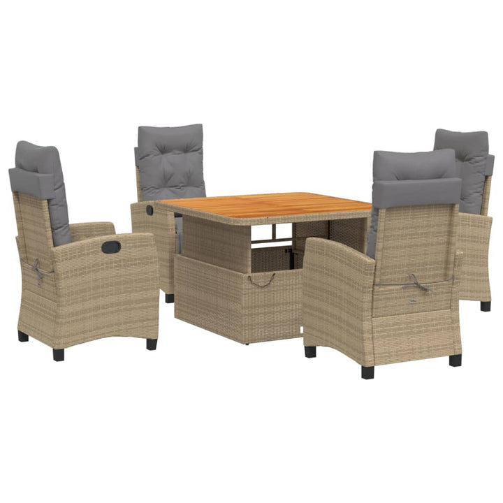 5-delige Tuinset met kussens poly rattan beige