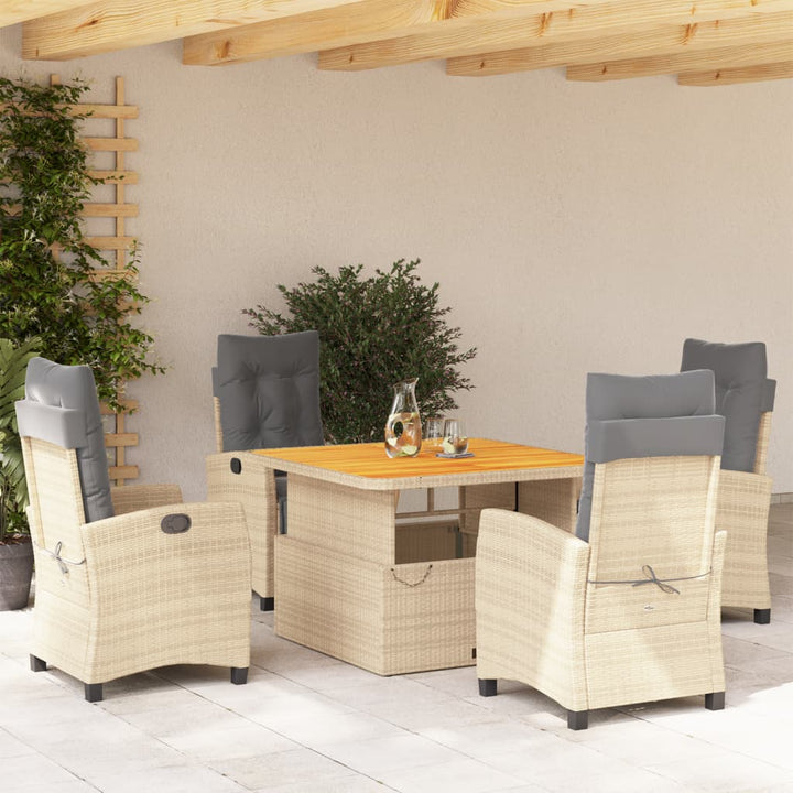 5-delige Tuinset met kussens poly rattan beige