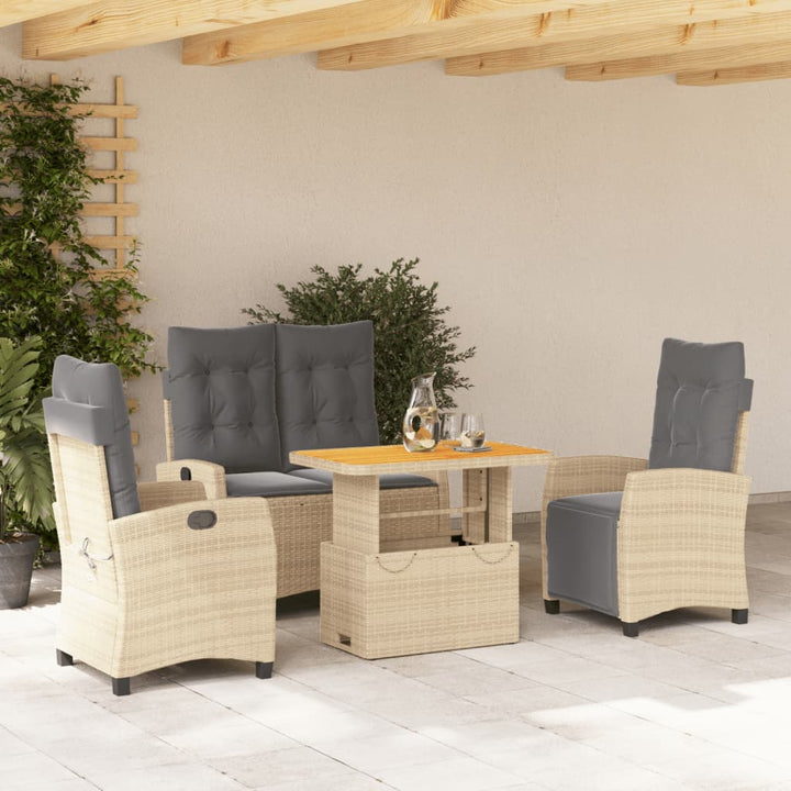 4-delige Tuinset met kussens poly rattan beige