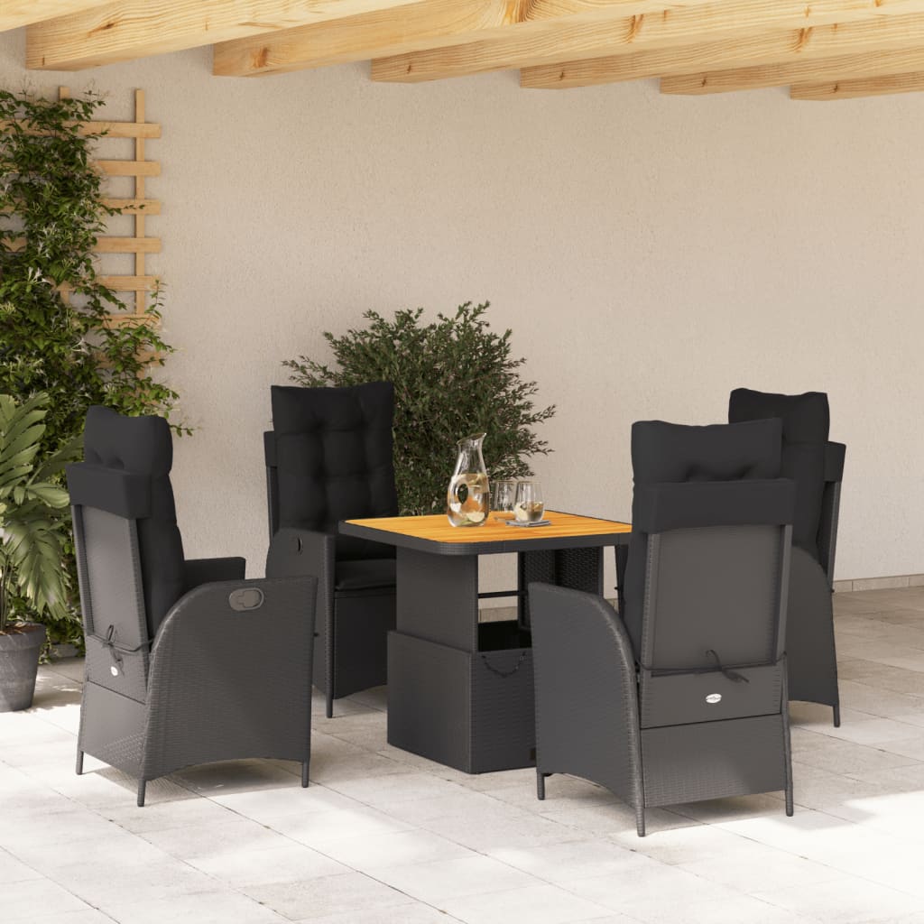 5-delige Tuinset met kussens poly rattan zwart