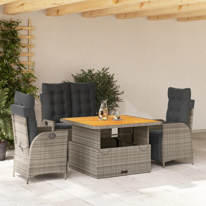 4-delige Tuinset met kussens poly rattan grijs