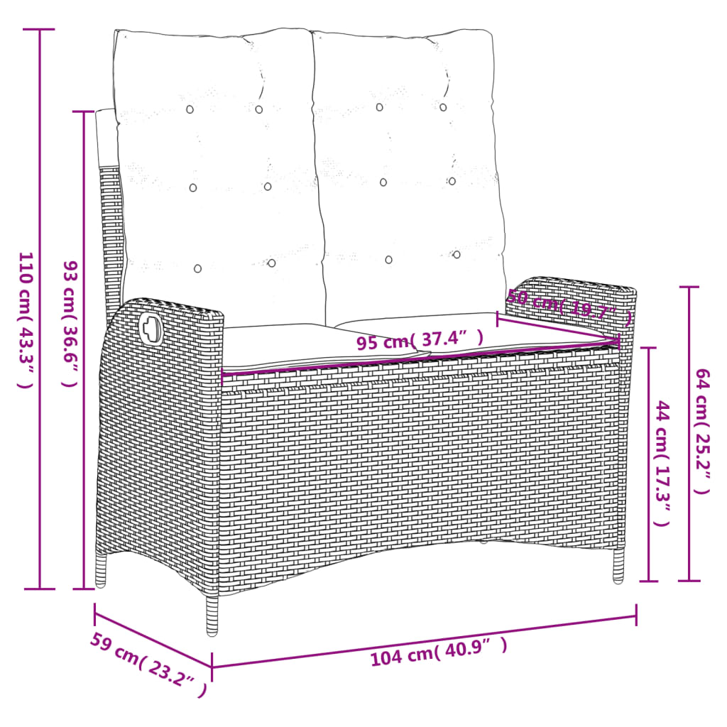 4-delige Tuinset met kussens poly rattan grijs