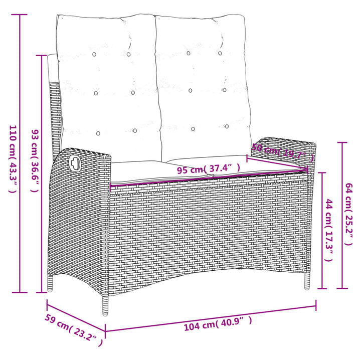 4-delige Tuinset met kussens poly rattan grijs