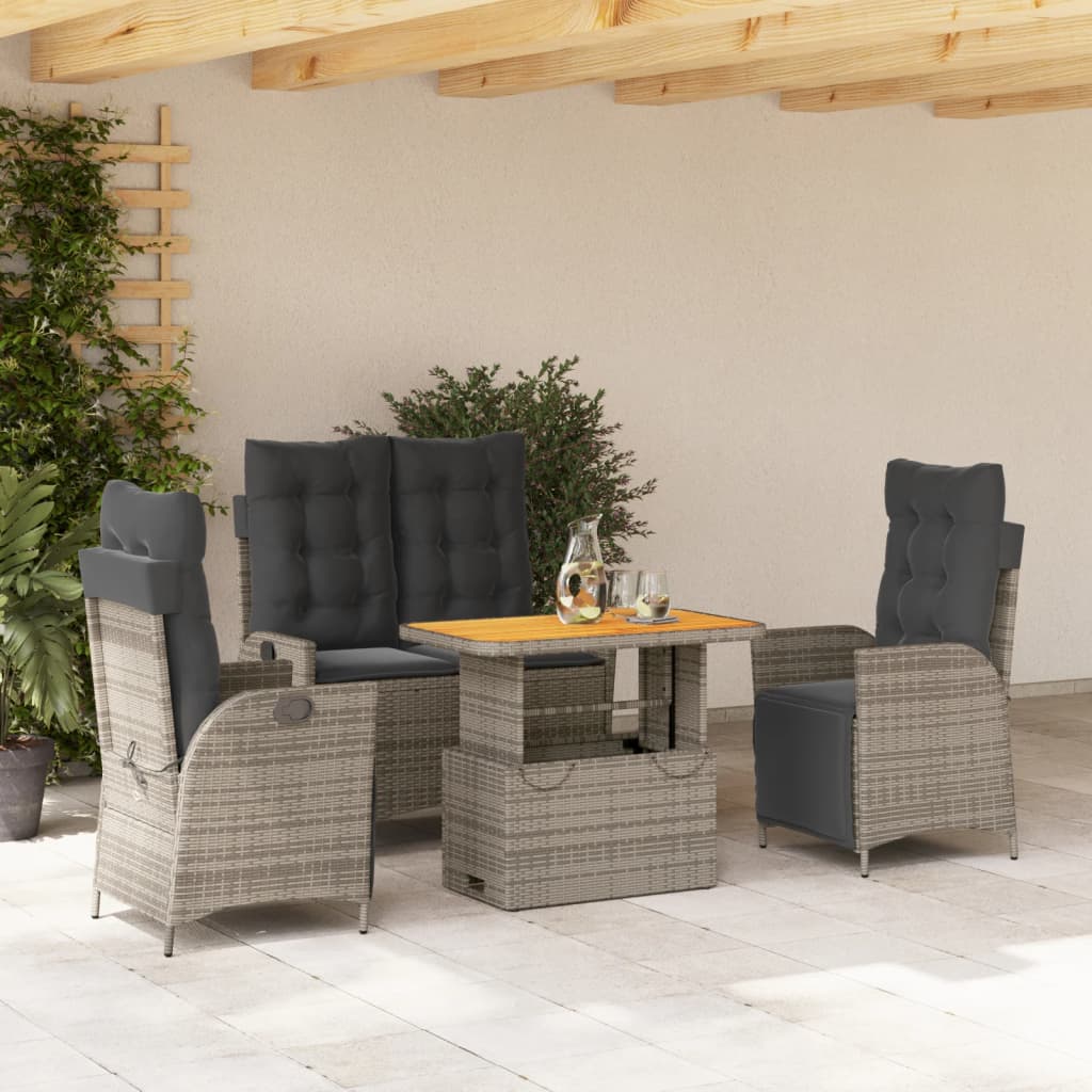 4-delige Tuinset met kussens poly rattan grijs