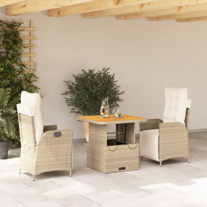 3-delige Tuinset met kussens poly rattan beige