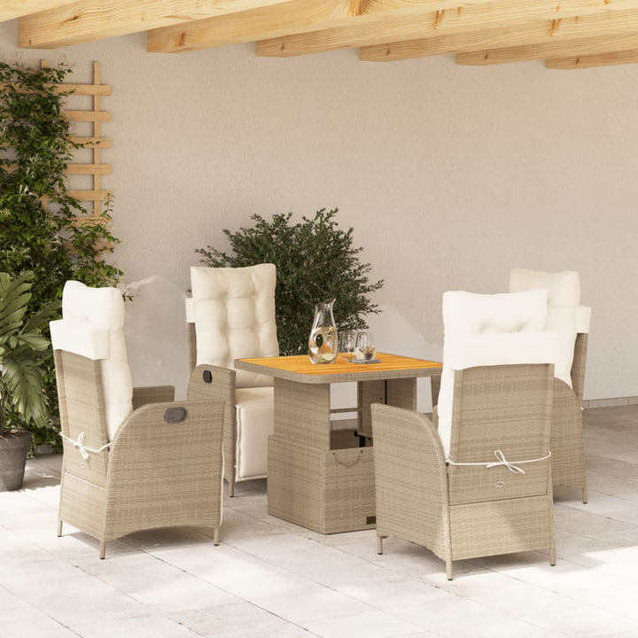 5-delige Tuinset met kussens poly rattan beige