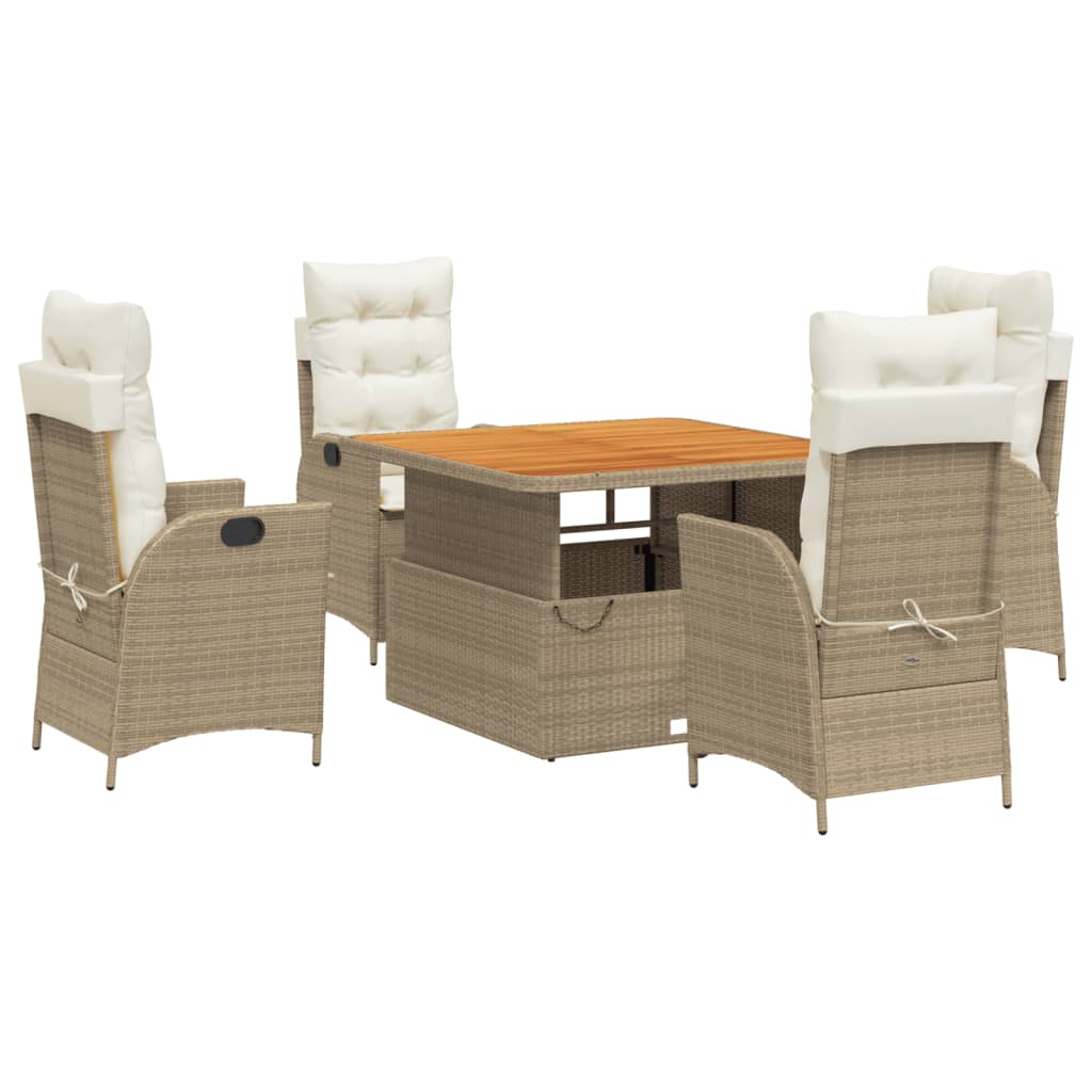 5-delige Tuinset met kussens poly rattan beige