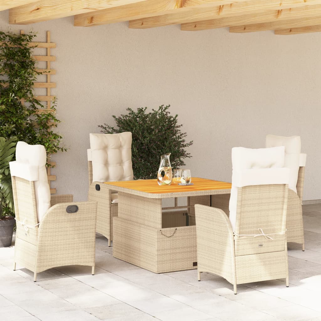 5-delige Tuinset met kussens poly rattan beige