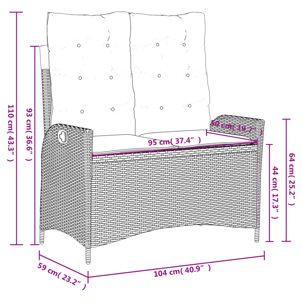 4-delige Tuinset met kussens poly rattan beige