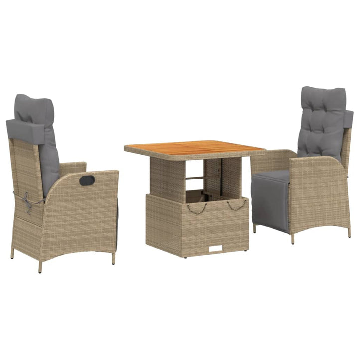 3-delige Tuinset met kussens poly rattan beige