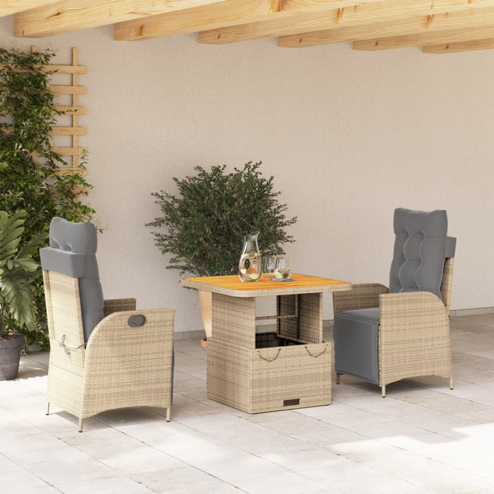 3-delige Tuinset met kussens poly rattan beige