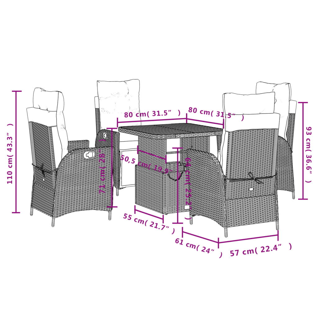 5-delige Tuinset met kussens poly rattan beige