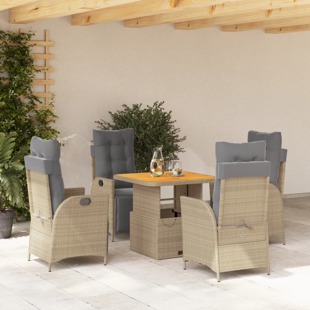 5-delige Tuinset met kussens poly rattan beige