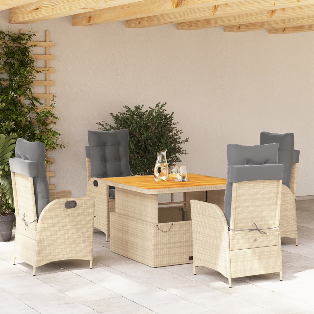 5-delige Tuinset met kussens poly rattan beige