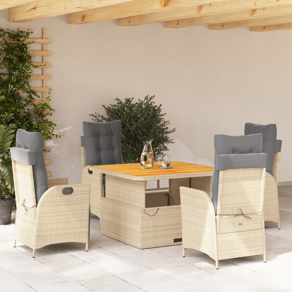 5-delige Tuinset met kussens poly rattan beige