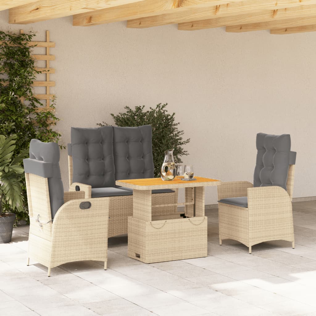 4-delige Tuinset met kussens poly rattan beige