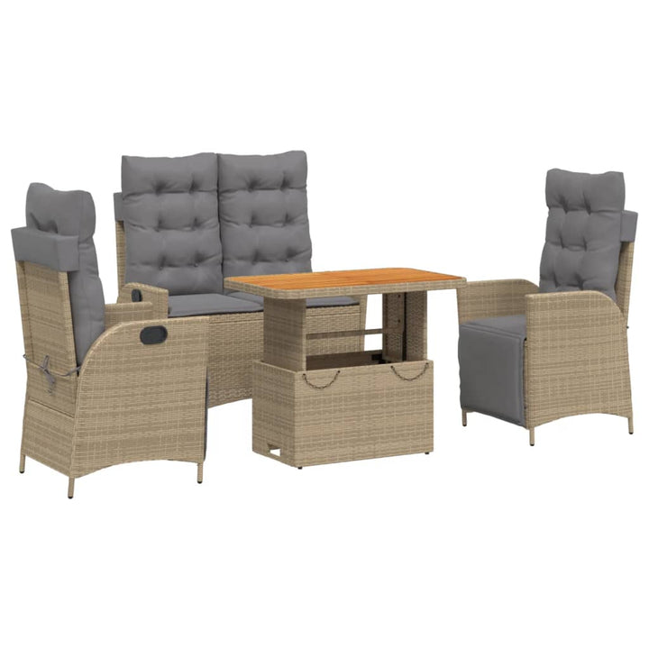 4-delige Tuinset met kussens poly rattan beige