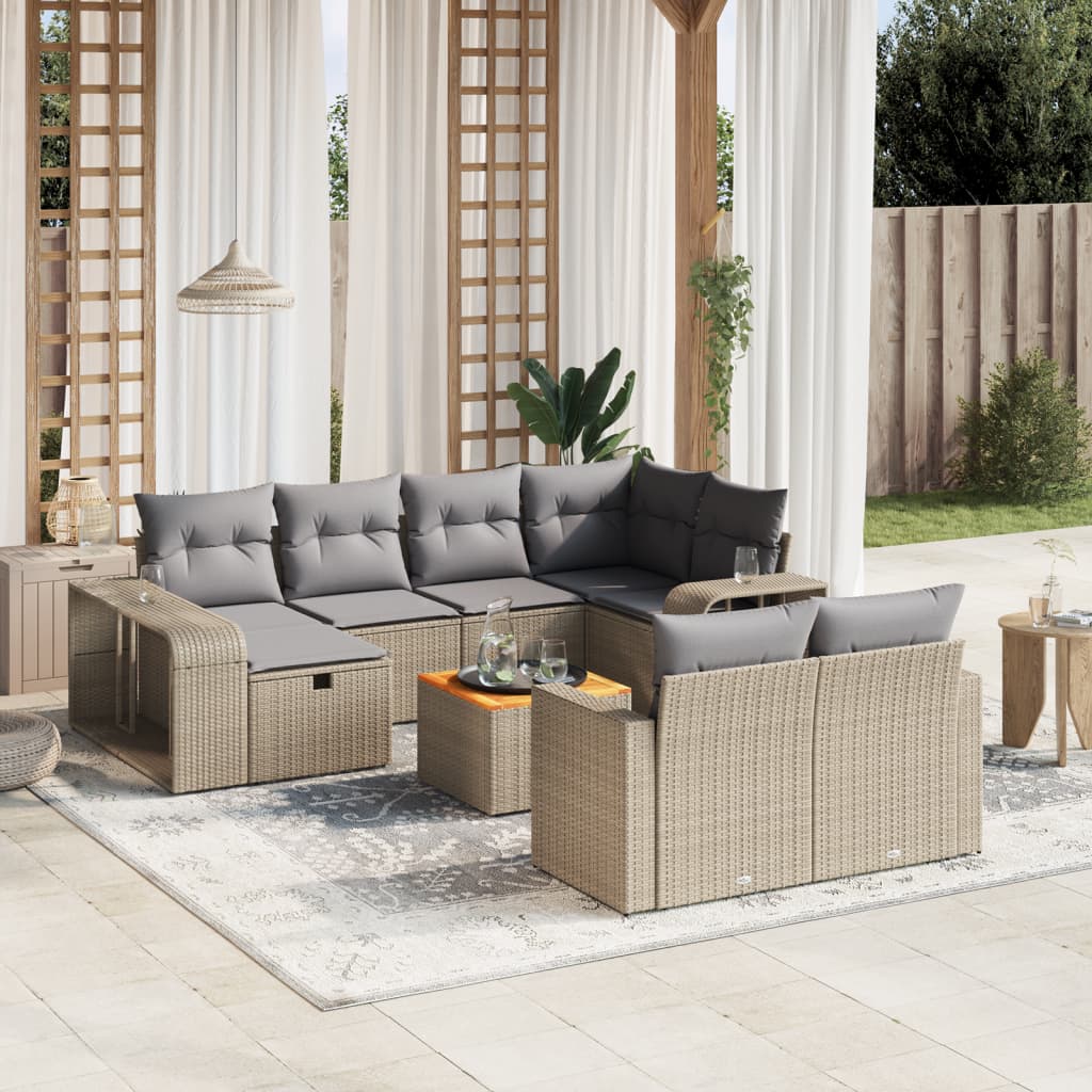 11-delige Tuinset met kussens poly rattan beige