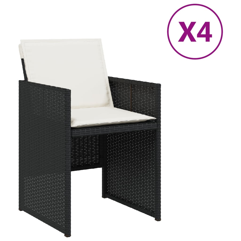 Tuinstoelen 4 st met kussens poly rattan zwart