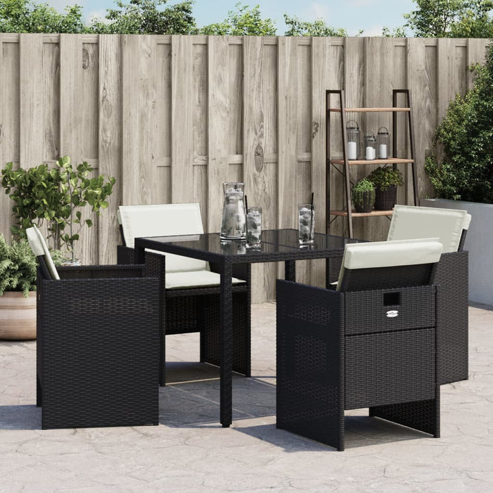 Tuinstoelen 4 st met kussens poly rattan zwart