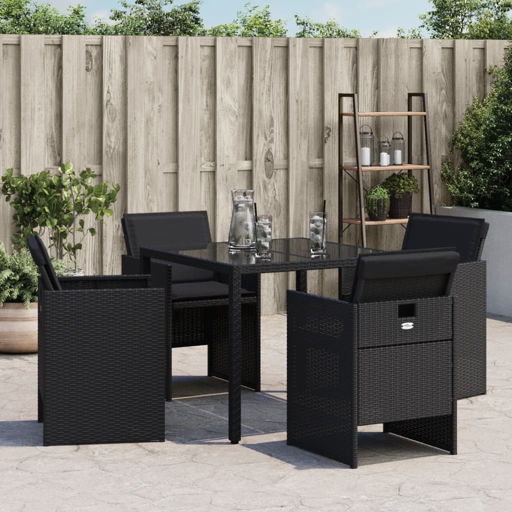 Tuinstoelen 4 st met kussens poly rattan zwart