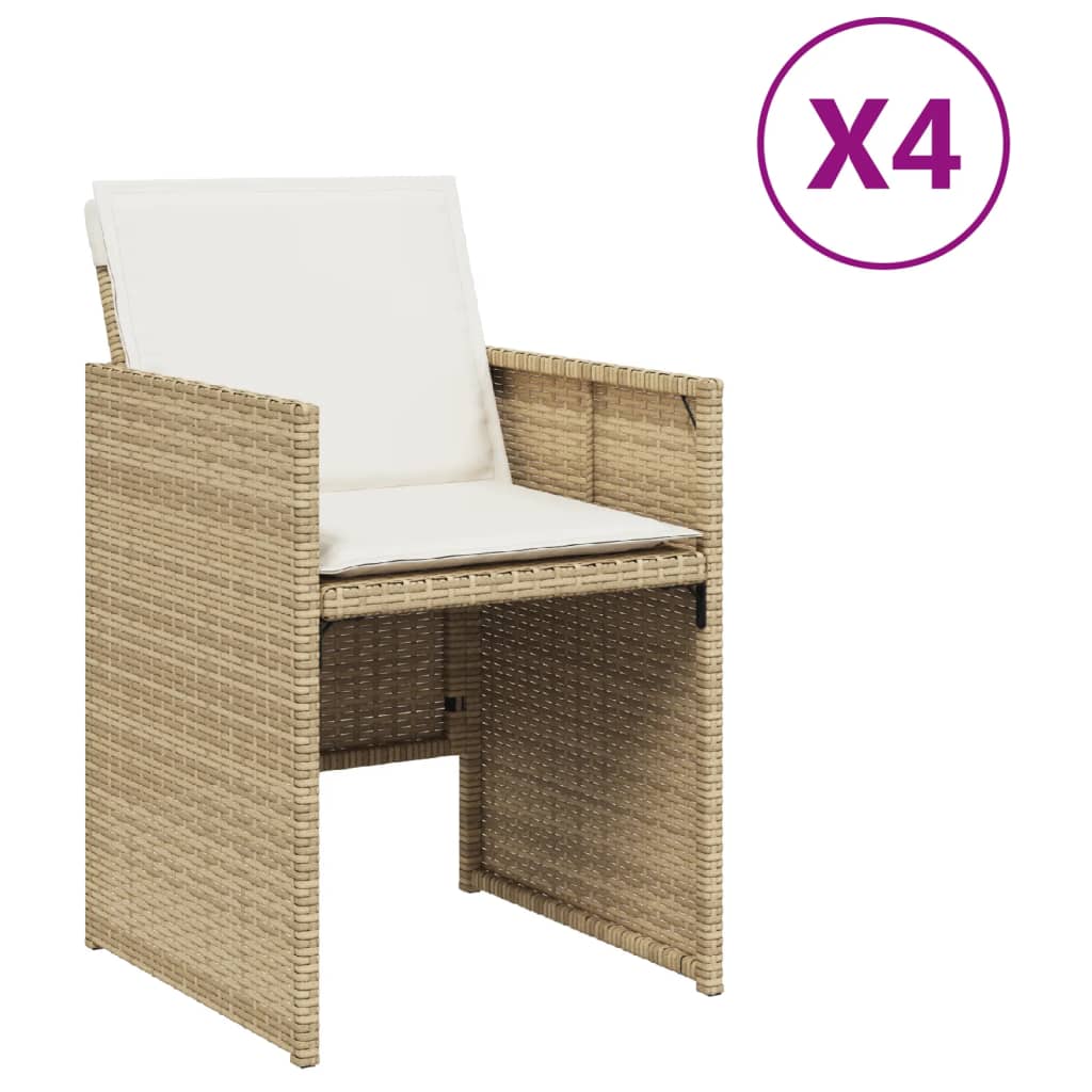 Tuinstoelen 4 st kussens poly rattan beige