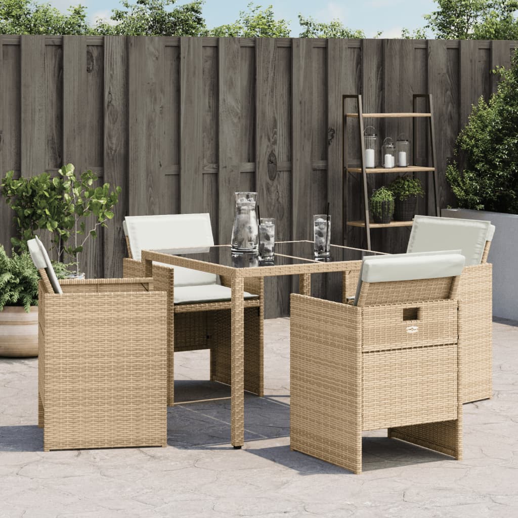 Tuinstoelen 4 st kussens poly rattan beige