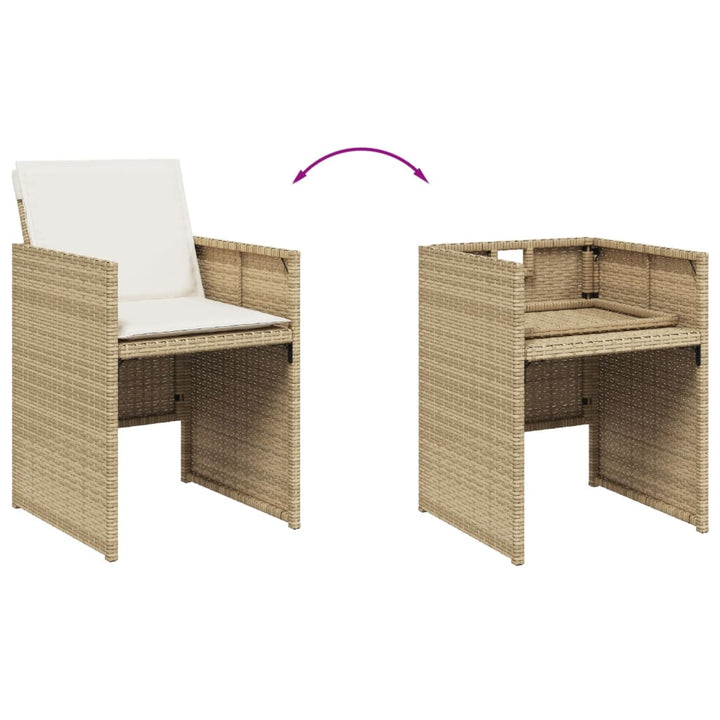 Tuinstoelen 4 st met kussens poly rattan beige