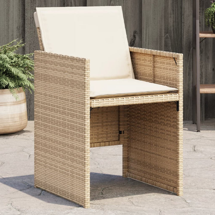 Tuinstoelen 4 st kussens poly rattan beige