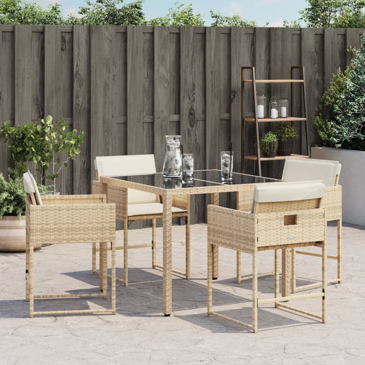 Tuinstoelen 4 st met kussens poly rattan beige