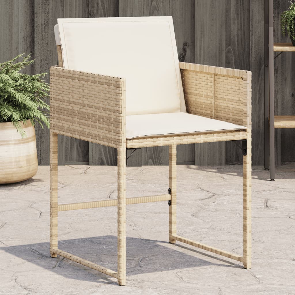 Tuinstoelen 4 st met kussens poly rattan beige