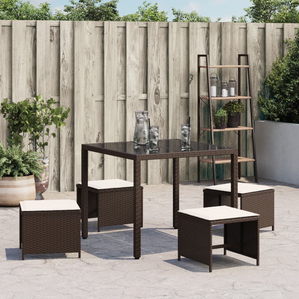 Tuinkrukken 4 st met kussens 40x40x35 cm poly rattan bruin