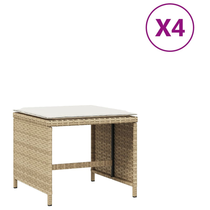 Tuinkrukken 4 st met kussens 40x40x35 cm poly rattan beige