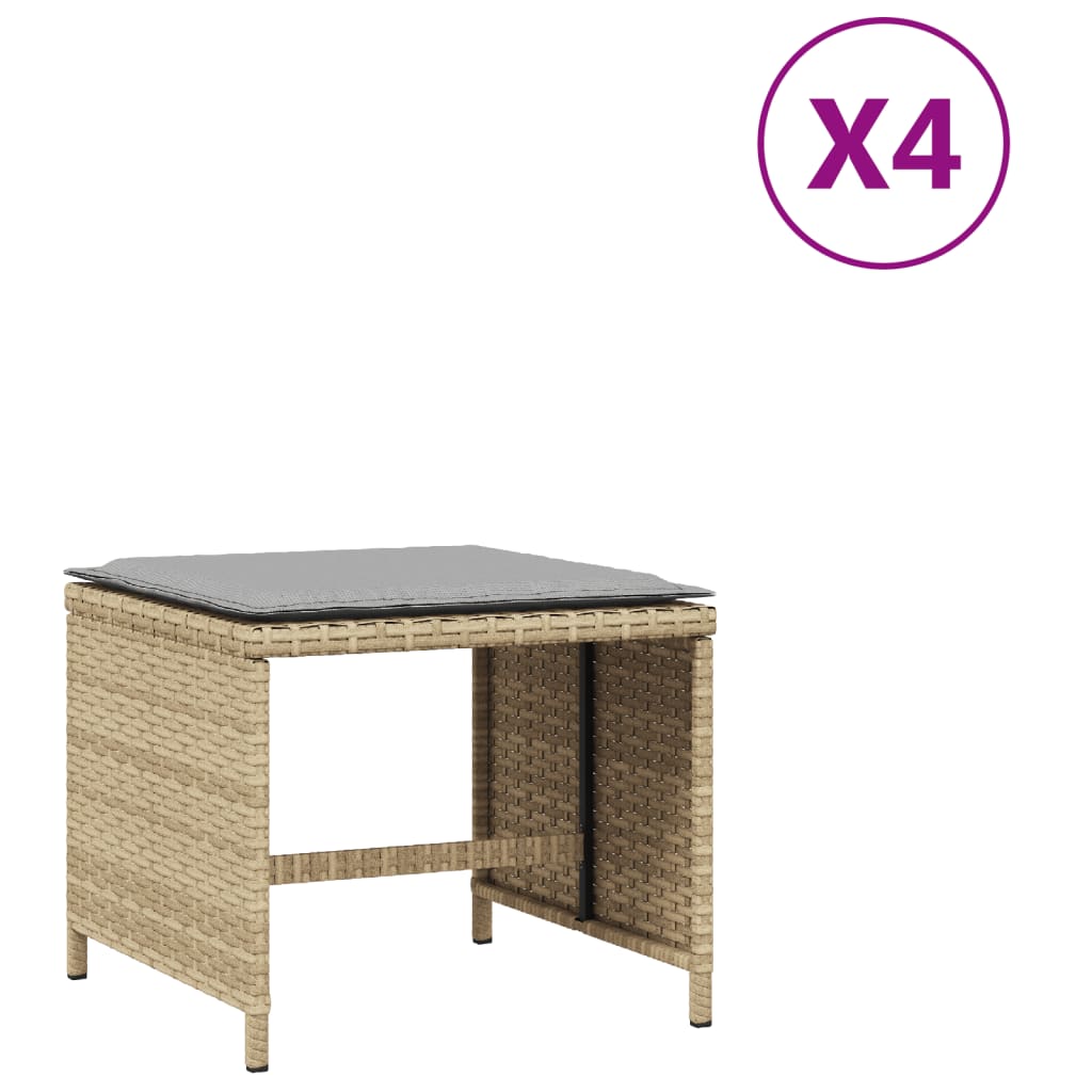 Tuinkrukken 4 st kussens 40x40x35 cm poly rattan gemengd beige