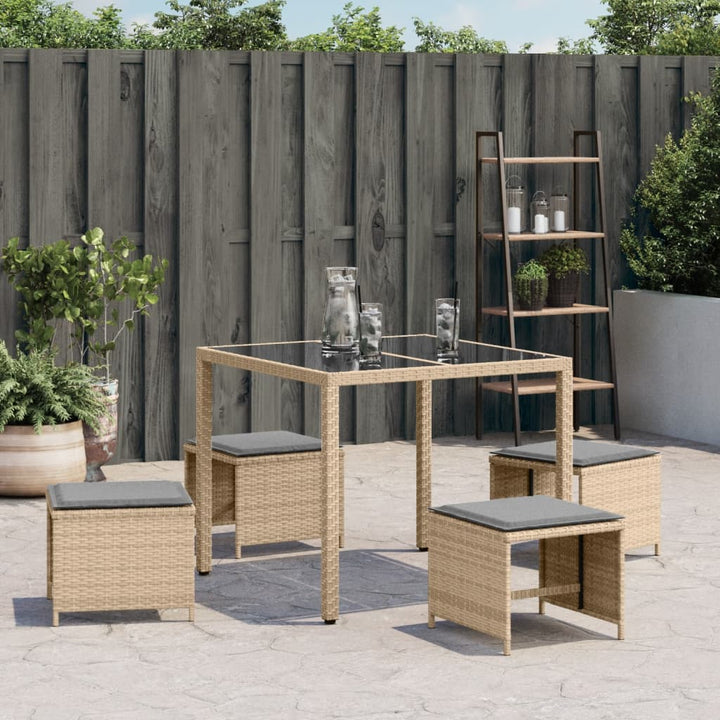 Tuinkrukken 4 st kussens 40x40x35 cm poly rattan gemengd beige