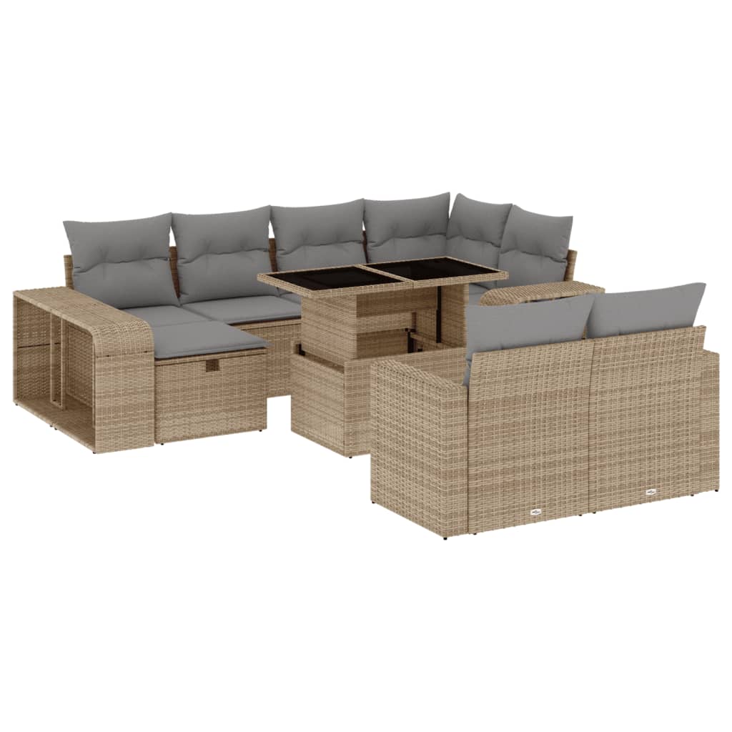 11-delige Tuinset met kussens poly rattan beige