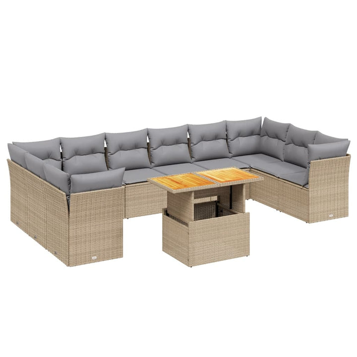 11-delige Tuinset met kussens poly rattan beige