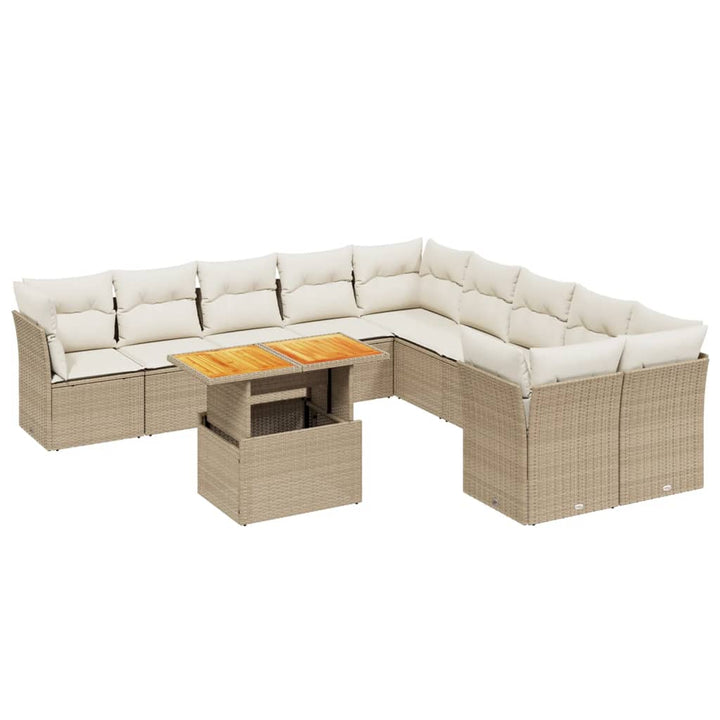 11-delige Tuinset met kussens poly rattan beige