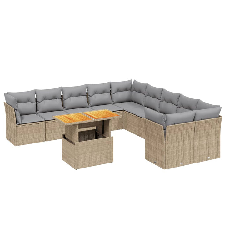 11-delige Tuinset met kussens poly rattan beige